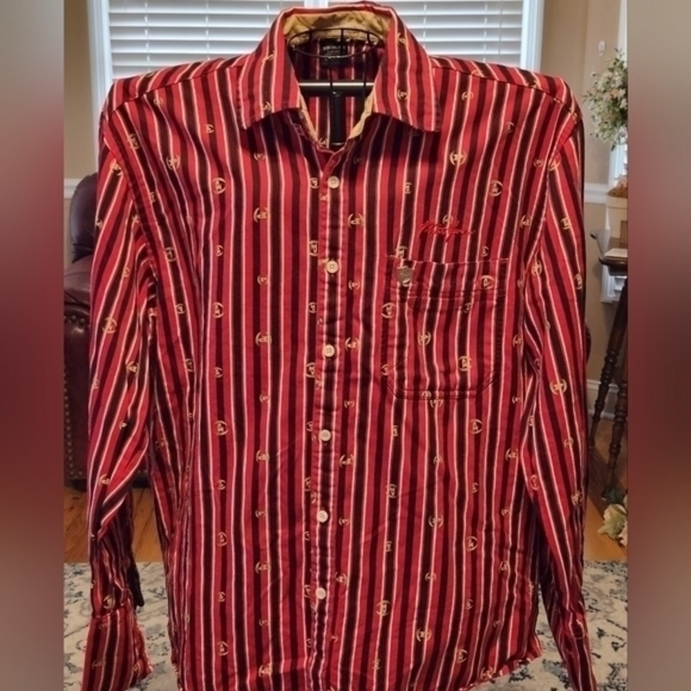 Phat Farm Men's Button Shirt French Cuffs Sz XXL Red Black Holiday